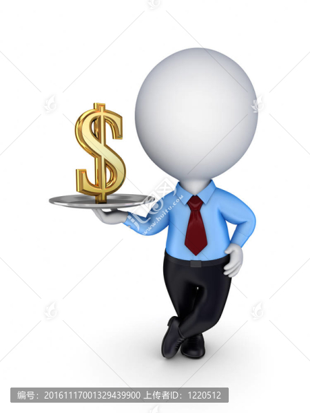 具有金色美元符號的3D小人物。