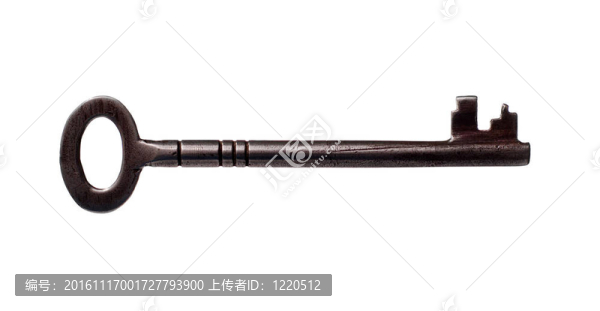 在白色上隔離的舊的長的生銹的鑰匙
