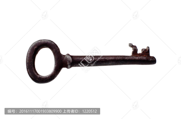 在白色上隔離的舊的長(zhǎng)的生銹的鑰匙