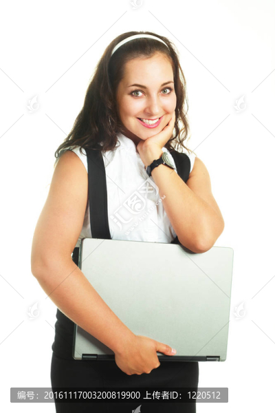 漂亮的女孩與筆記本電腦