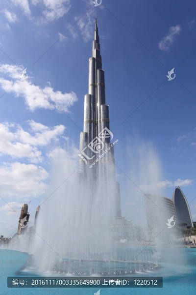 Burj,Khalifa和迪拜的噴泉；阿拉伯聯(lián)合酋長(zhǎng)國