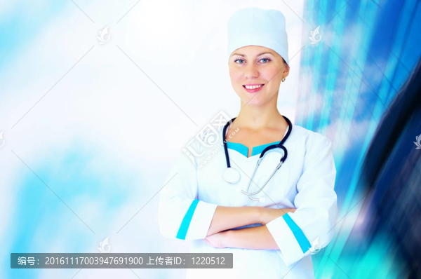 微笑的醫(yī)生在醫(yī)院背景的聽診器