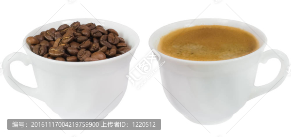 兩杯咖啡和咖啡豆