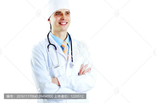 微笑的醫(yī)生在醫(yī)院背景的聽診器