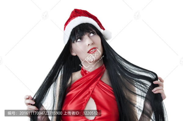 紅色的圣誕老人帽的女模特的肖像