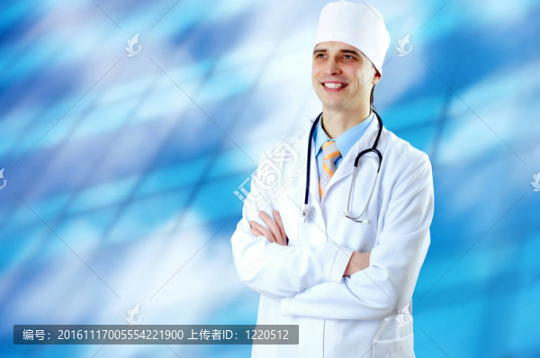 微笑的醫(yī)生在醫(yī)院背景的聽診器