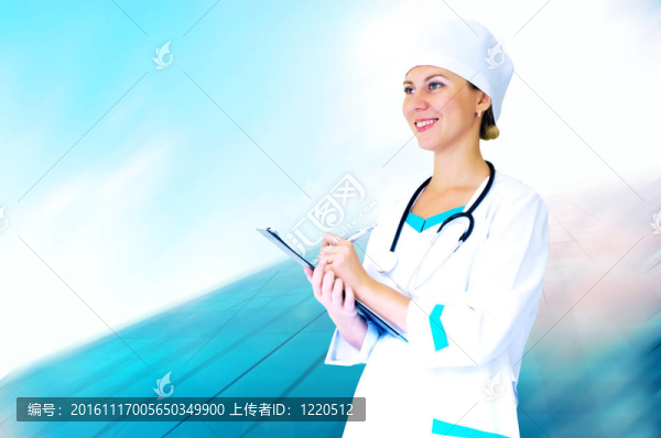 微笑的醫(yī)生在醫(yī)院背景的聽診器