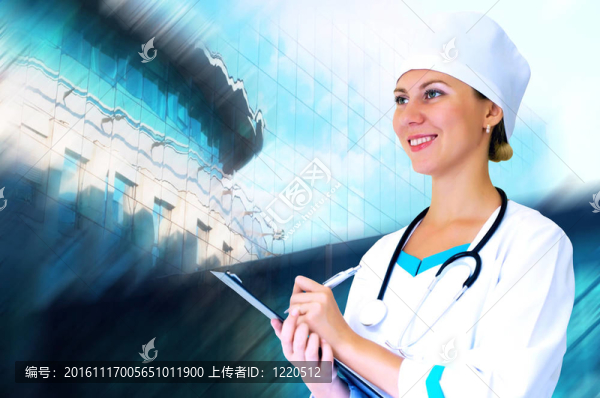 微笑的醫(yī)生在醫(yī)院背景的聽診器