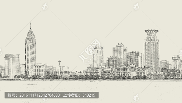 上海外灘全景線描,未分層