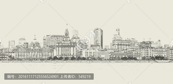 上海外灘老建筑線描,未分層