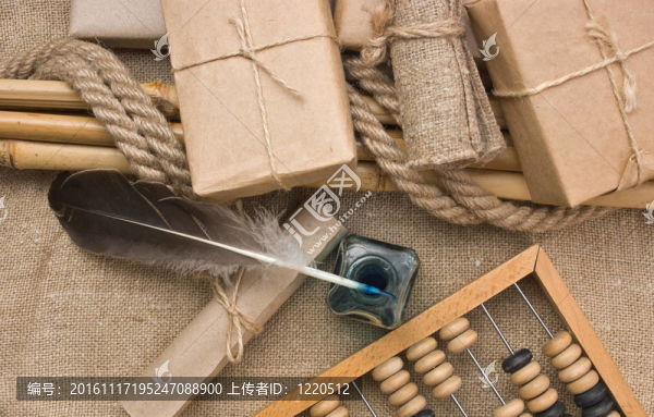 棕色牛皮紙和算盤包樁包裹