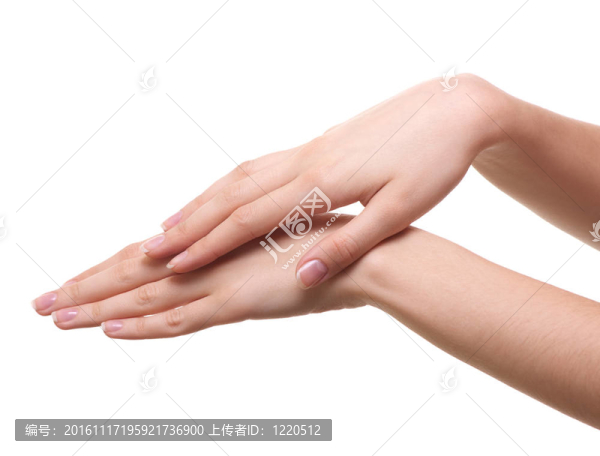 美麗的女性手在白色背景上被孤立