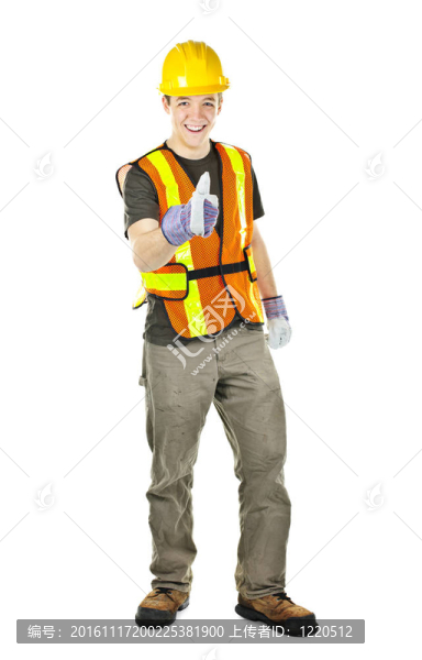 快樂建筑工人豎起大拇指