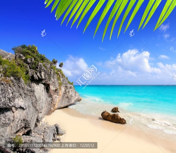 在瑪雅遺址圖倫墨西哥加勒比海灘