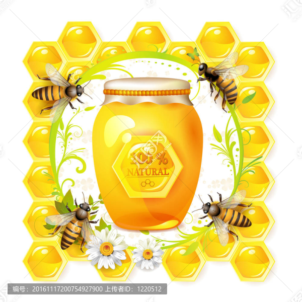玻璃瓶和蜂蜜的蜜蜂