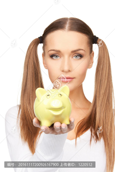 可愛的女人與小豬銀行