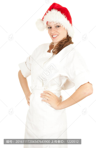 Santa女廚師白色制服和紅色圣誕帽