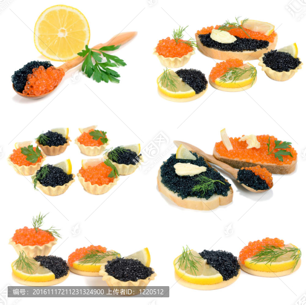 有黑色和紅魚子醬三明治