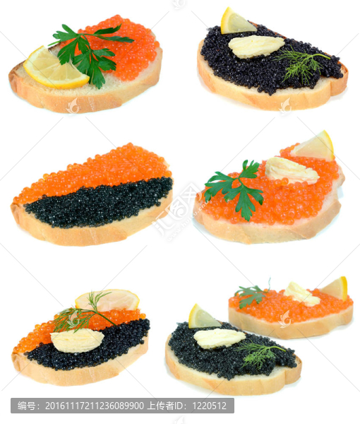 紅色和黑魚子醬三明治