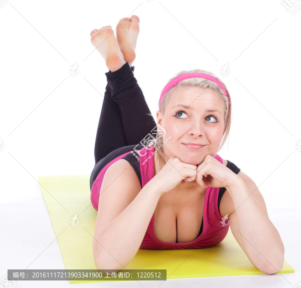 健美女子休息后伸展運動；系列