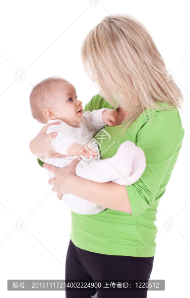 母親的愛-可愛的嬰兒7個月的男孩與母親