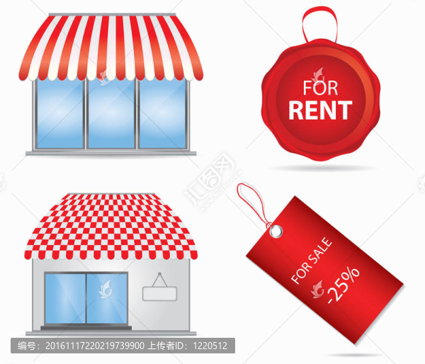 可愛(ài)的商店圖標(biāo)與紅色的遮陽(yáng)篷。插畫。