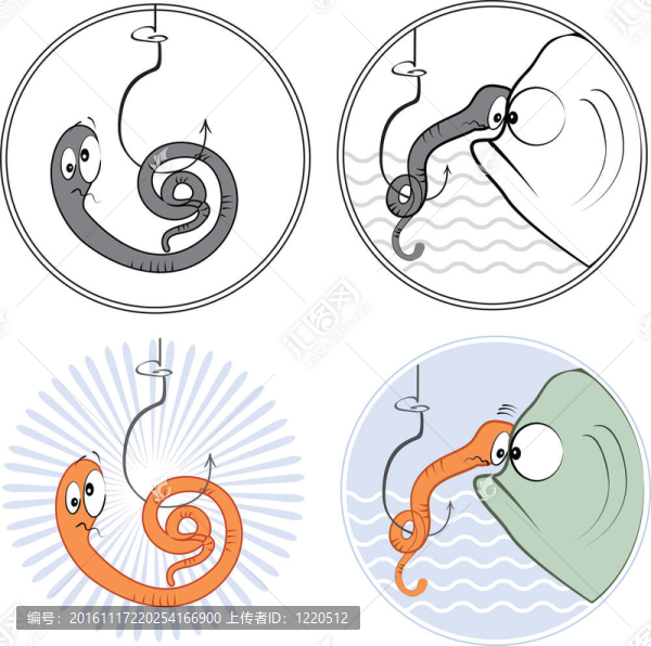 釣魚圖標(biāo)魚和蠕蟲