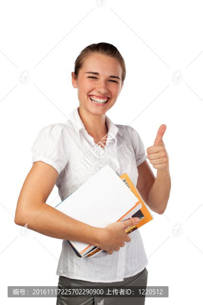 女生微笑與書本隔離