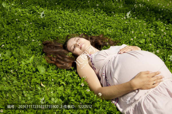 美麗的孕婦在公園里放松