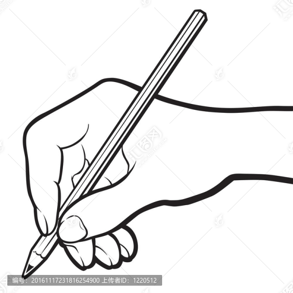 帶鉛筆的手。黑與白。