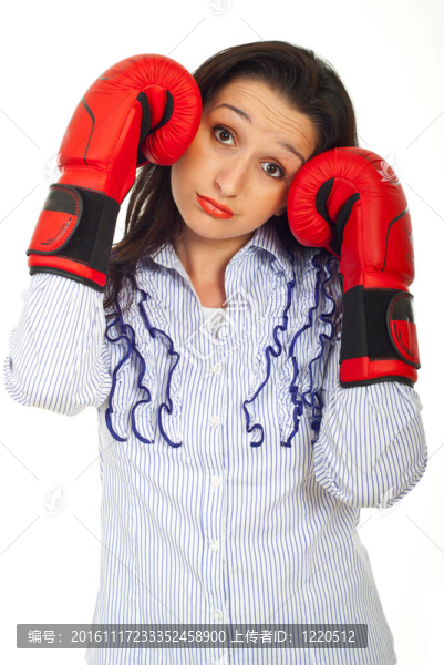 悲傷的商業(yè)女人與拳擊手套