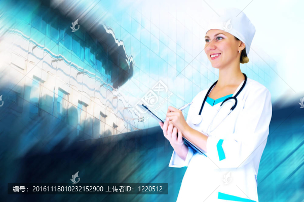 微笑的醫(yī)生在醫(yī)院背景的聽診器