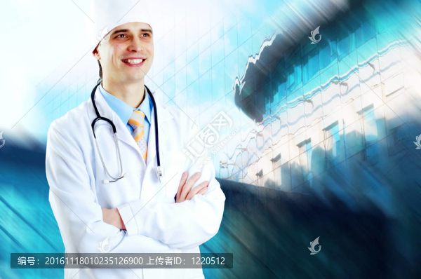 微笑的醫(yī)生在醫(yī)院背景的聽診器
