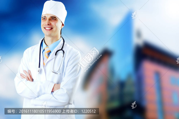 微笑的醫(yī)生在醫(yī)院背景的聽(tīng)診器