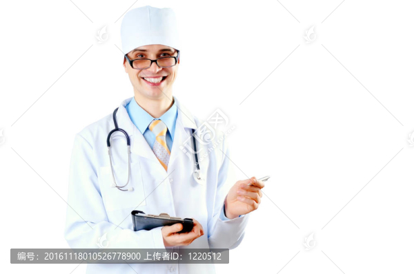 微笑的醫(yī)生在醫(yī)院背景的聽診器