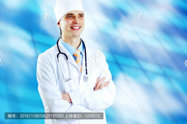 微笑的醫(yī)生在醫(yī)院背景的聽(tīng)診器