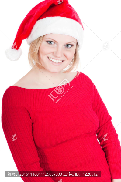 美麗的女人圣誕老人的肖像