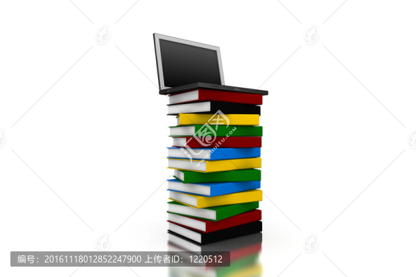 3D筆記本電腦上的一堆書