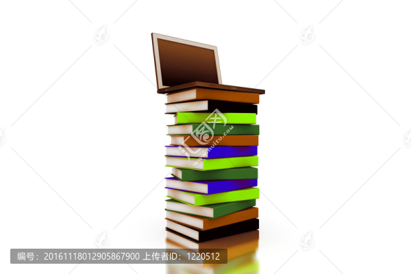 3D筆記本電腦上的一堆書