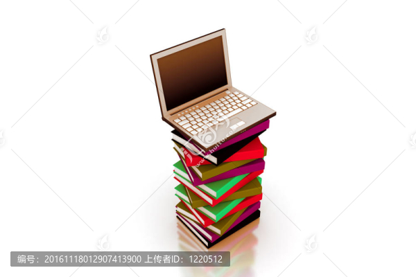 3D筆記本電腦上的一堆書