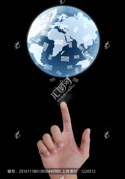 概念手指向一個(gè)發(fā)光地球地球和電子郵件