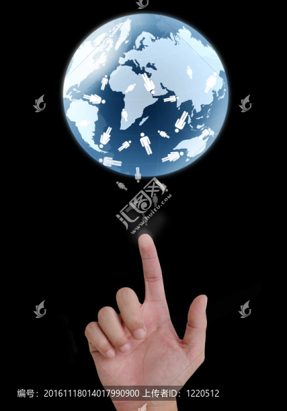 概念手指向發(fā)光地球地球人。