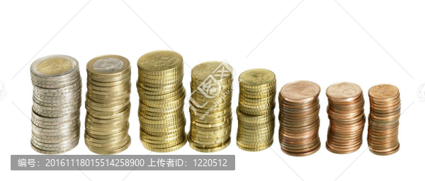 堆疊的歐元硬幣