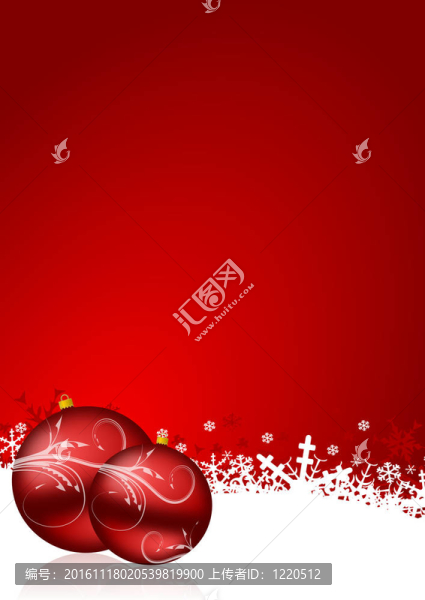 紅色圣誕背景，雪花和圣誕球