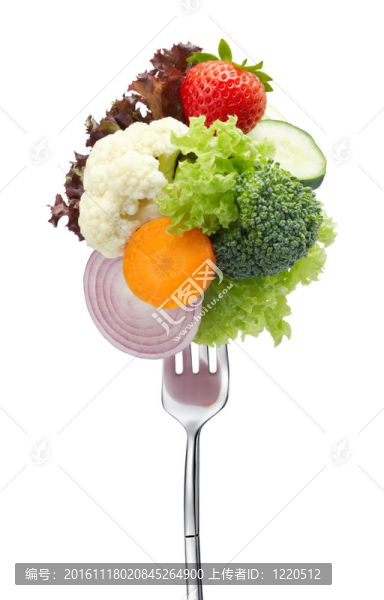 許多蔬菜在叉子上