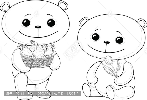 水果和花朵的泰迪熊；輪廓