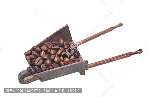 用裝滿咖啡豆的獨輪車的微型模型