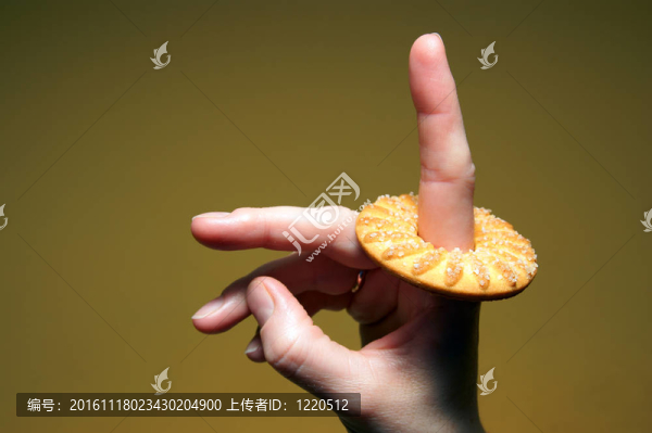 手指拿著蛋糕