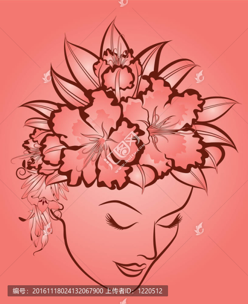 女人的臉上帶著花。