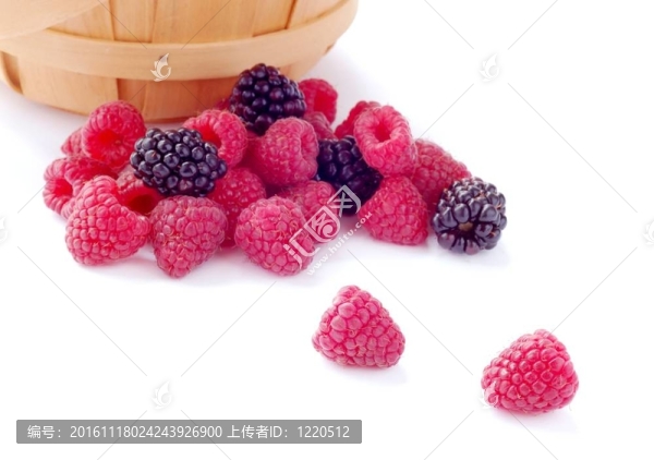 新鮮的覆盆子和藍(lán)莓樁